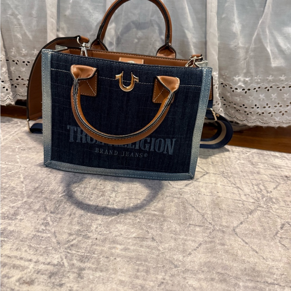 True Religion Blue and Brown Satchel